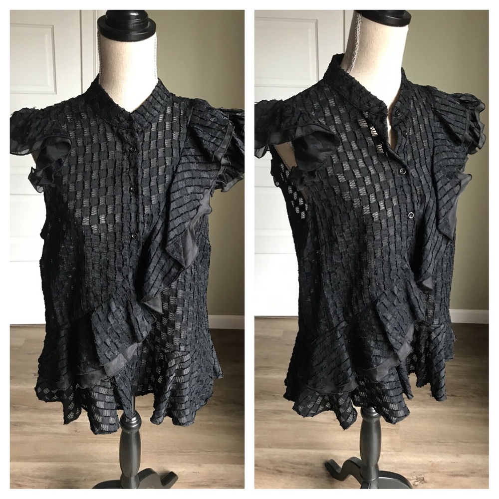 CQ by CQ Black Ruffle Blouse Top Sleeveless L